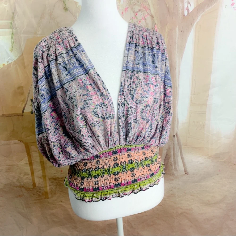 NEW Free People Next Vacation Top in Black Combo - Picture 2 of 11